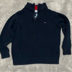 Tommy Hilfiger Navy Knit Quarter-Zip Pullover with Red Trim